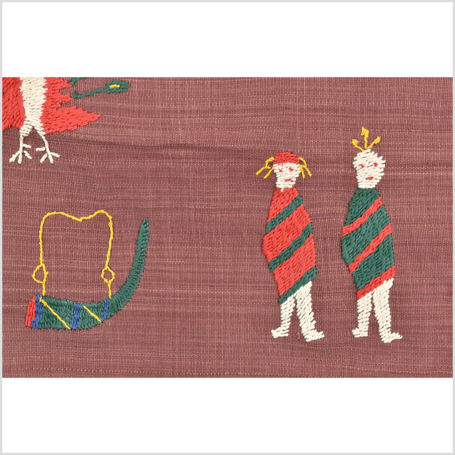 Plum brown cotton story quilt Naga tribal textile ethnic embroidered boho fabric Burma hill tribe tapestry Thailand India Hmong MP69