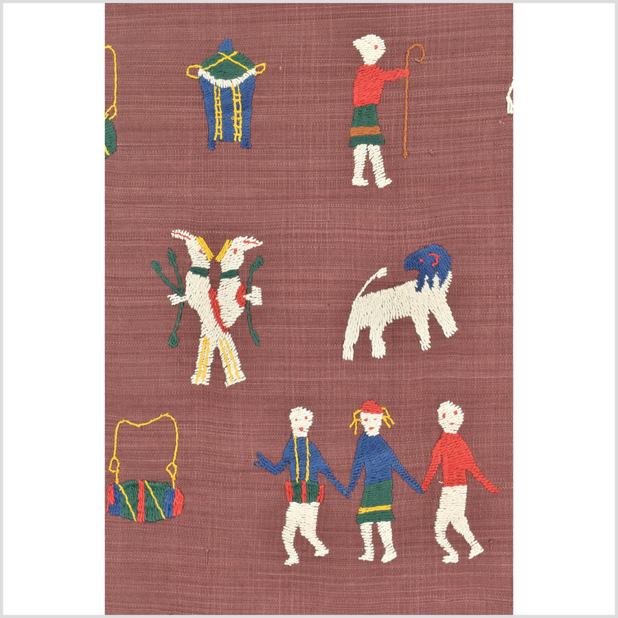 Plum brown cotton story quilt Naga tribal textile ethnic embroidered boho fabric Burma hill tribe tapestry Thailand India Hmong MP69