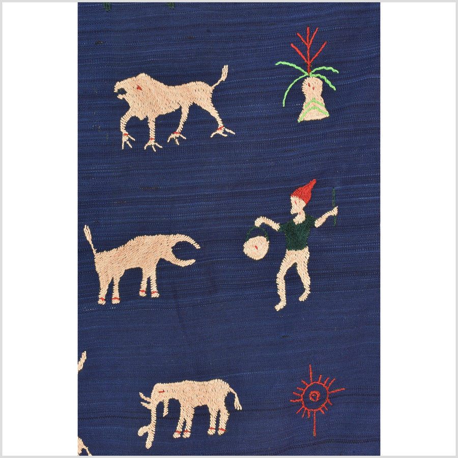Cobalt blue cotton story quilt Naga tribal textile ethnic embroidered boho fabric Burma hill tribe tapestry Thailand India Hmong MP6