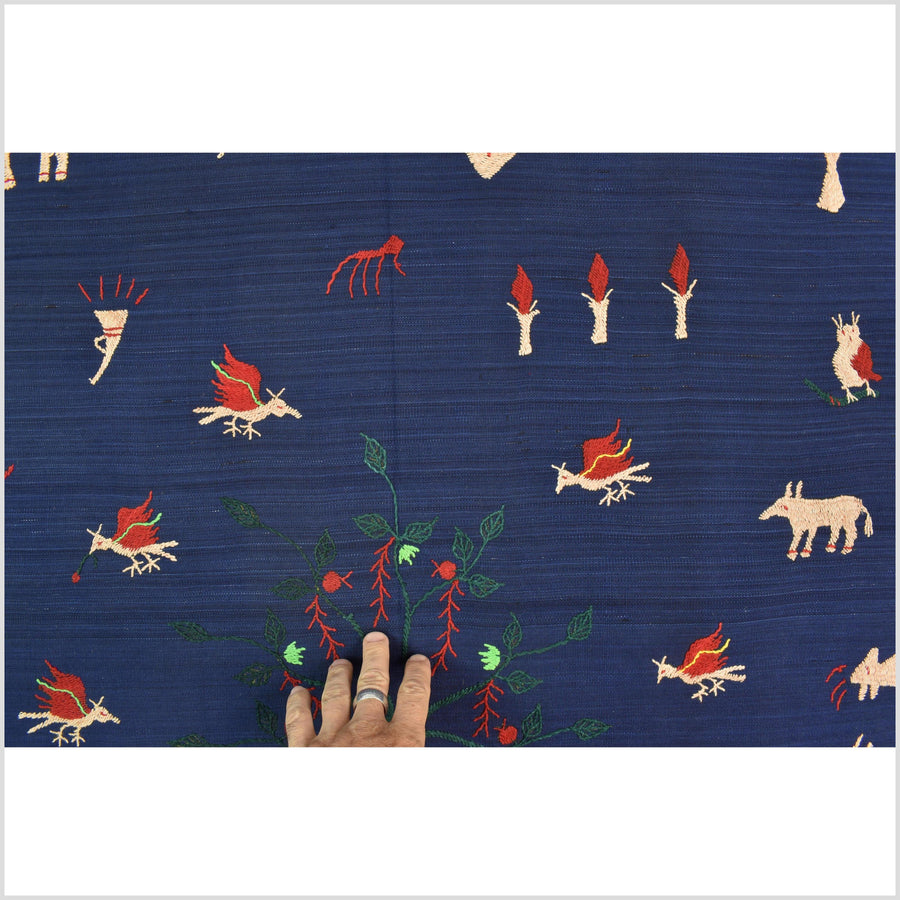 Cobalt blue cotton story quilt Naga tribal textile ethnic embroidered boho fabric Burma hill tribe tapestry Thailand India Hmong MP6
