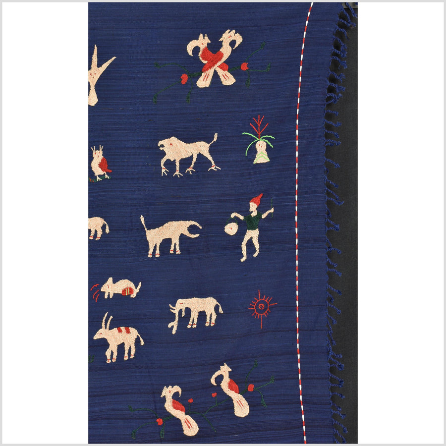 Cobalt blue cotton story quilt Naga tribal textile ethnic embroidered boho fabric Burma hill tribe tapestry Thailand India Hmong MP6
