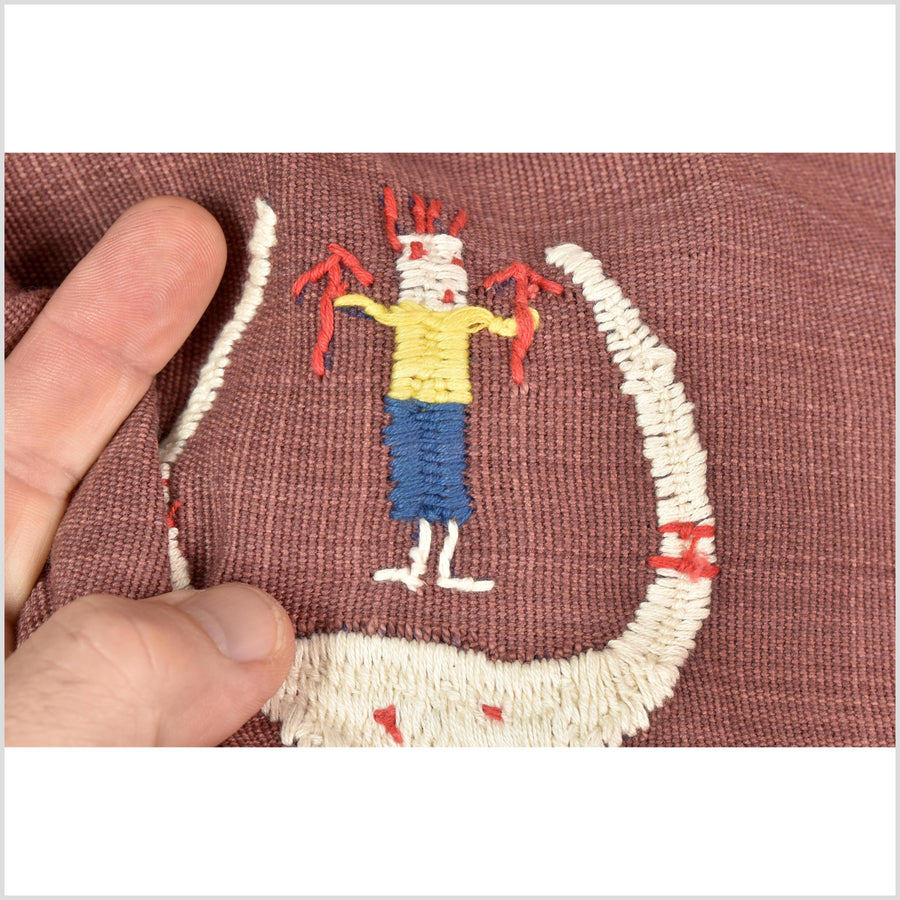 Plum brown cotton story quilt Naga tribal textile ethnic embroidered boho fabric Burma hill tribe tapestry Thailand India Hmong MP71