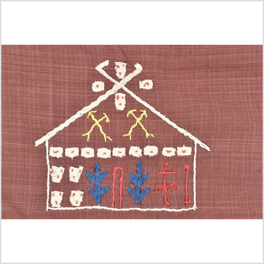 Plum brown cotton story quilt Naga tribal textile ethnic embroidered boho fabric Burma hill tribe tapestry Thailand India Hmong MP71