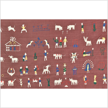 Plum brown cotton story quilt Naga tribal textile ethnic embroidered boho fabric Burma hill tribe tapestry Thailand India Hmong MP71