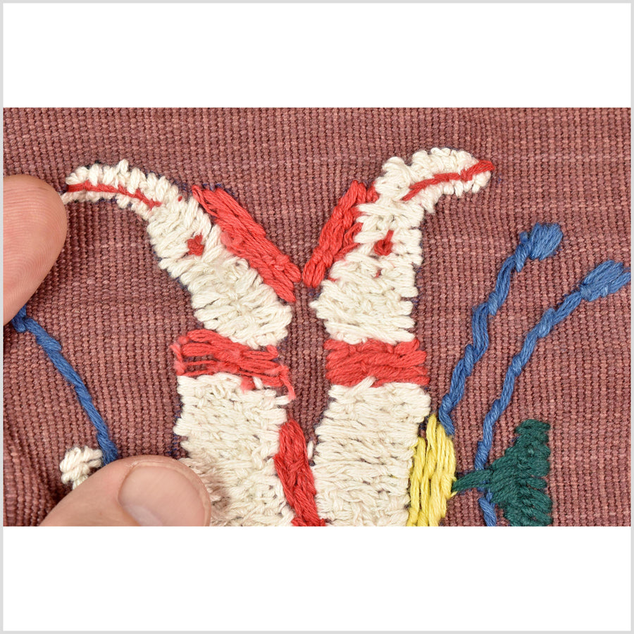 Plum brown cotton story quilt Naga tribal textile ethnic embroidered boho fabric Burma hill tribe tapestry Thailand India Hmong MP72