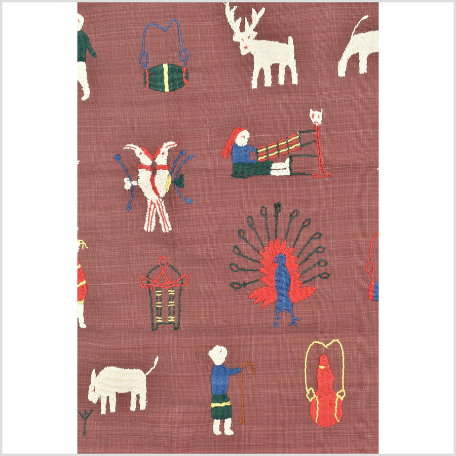 Plum brown cotton story quilt Naga tribal textile ethnic embroidered boho fabric Burma hill tribe tapestry Thailand India Hmong MP72