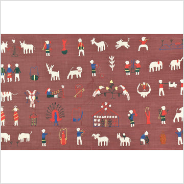 Plum brown cotton story quilt Naga tribal textile ethnic embroidered boho fabric Burma hill tribe tapestry Thailand India Hmong MP72