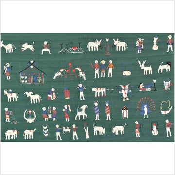 Green jade cotton story quilt Naga tribal textile ethnic embroidered boho fabric Burma hill tribe tapestry Thai India Hmong MP74