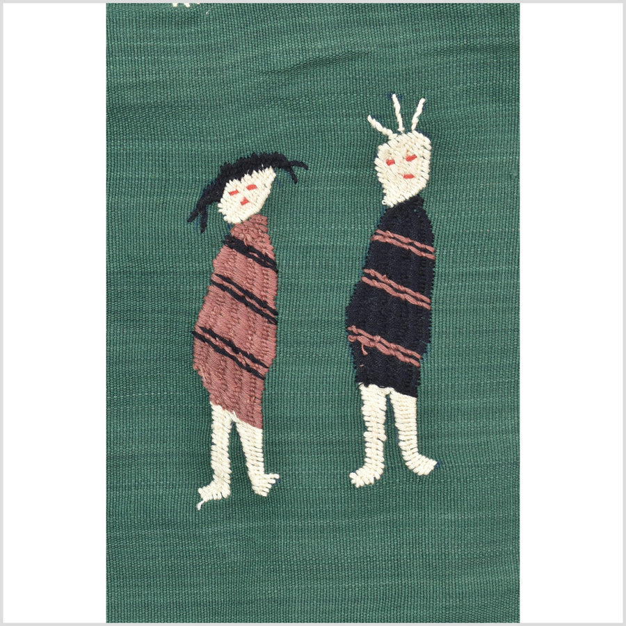 Green jade cotton story quilt Naga tribal textile ethnic embroidered boho fabric Burma hill tribe tapestry Thai India Hmong MP75