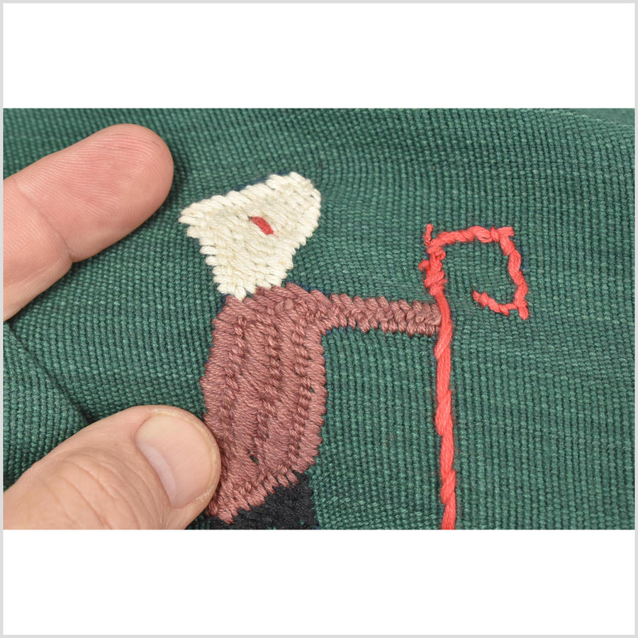 Green jade cotton story quilt Naga tribal textile ethnic embroidered boho fabric Burma hill tribe tapestry Thai India Hmong MP75