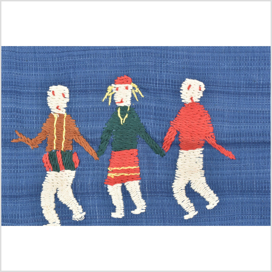 Sky blue cotton story quilt Naga tribal textile ethnic embroidered boho fabric Burma hill tribe tapestry Thai India Hmong MP77