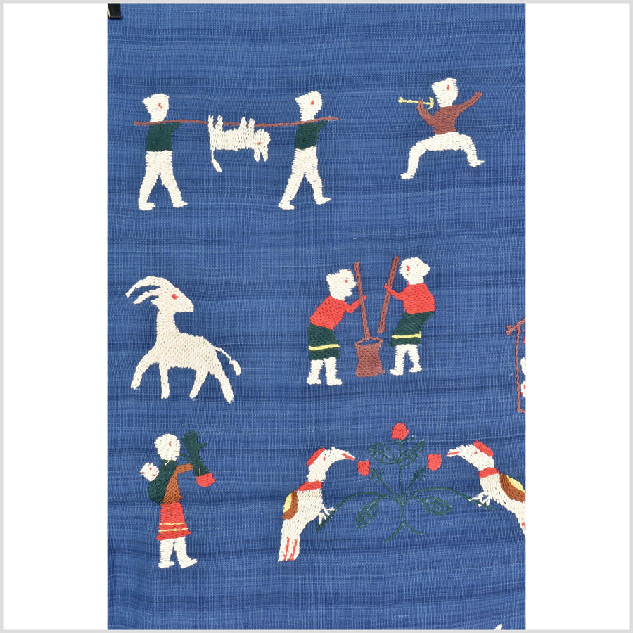 Sky blue cotton story quilt Naga tribal textile ethnic embroidered boho fabric Burma hill tribe tapestry Thai India Hmong MP77