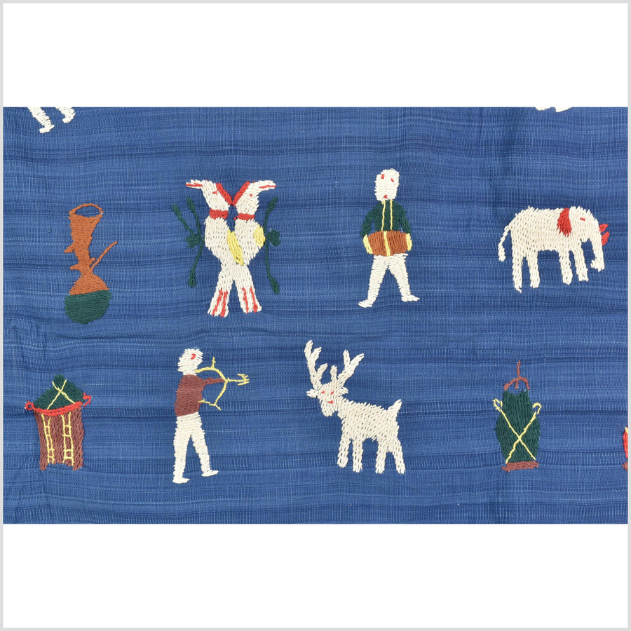 Sky blue cotton story quilt Naga tribal textile ethnic embroidered boho fabric Burma hill tribe tapestry Thai India Hmong MP77