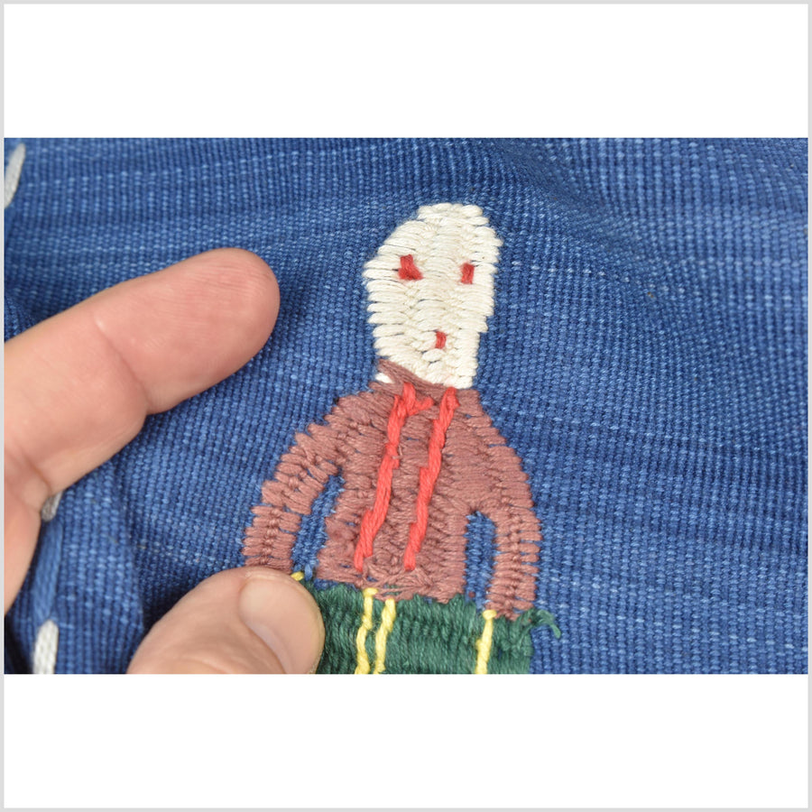 Sky blue cotton story quilt Naga tribal textile ethnic embroidered boho fabric Burma hill tribe tapestry Thai India Hmong MP78