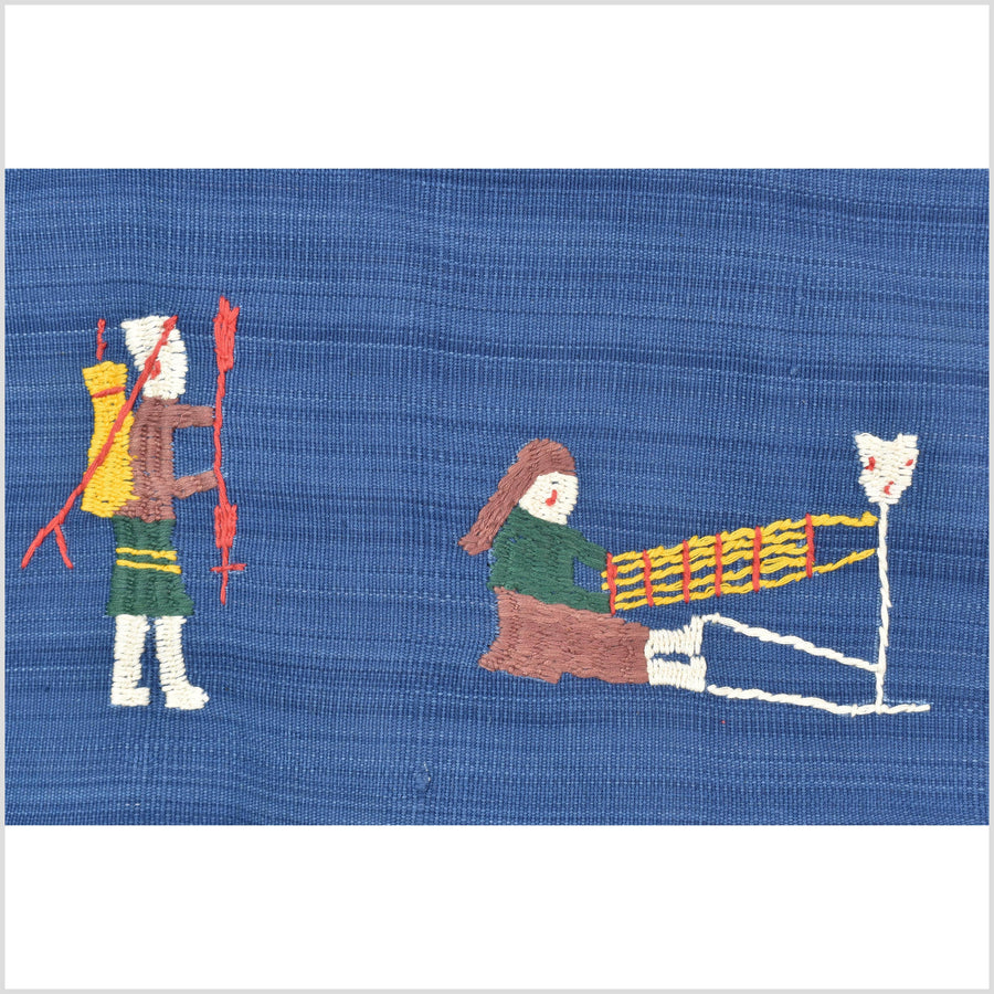 Sky blue cotton story quilt Naga tribal textile ethnic embroidered boho fabric Burma hill tribe tapestry Thai India Hmong MP78