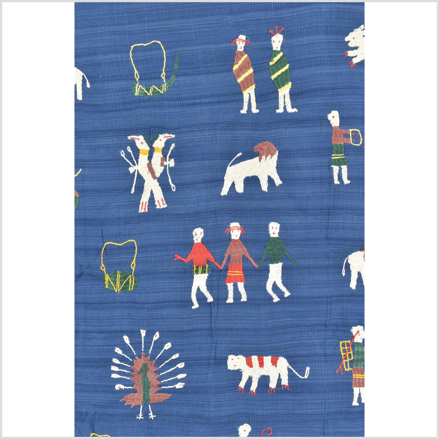 Sky blue cotton story quilt Naga tribal textile ethnic embroidered boho fabric Burma hill tribe tapestry Thai India Hmong MP78