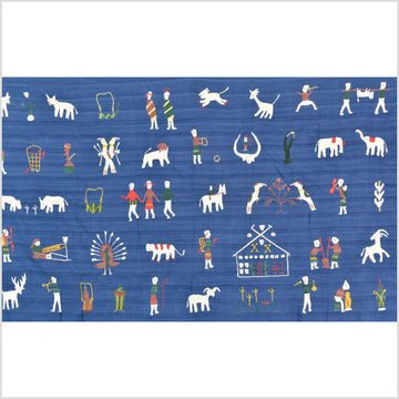 Sky blue cotton story quilt Naga tribal textile ethnic embroidered boho fabric Burma hill tribe tapestry Thai India Hmong MP78