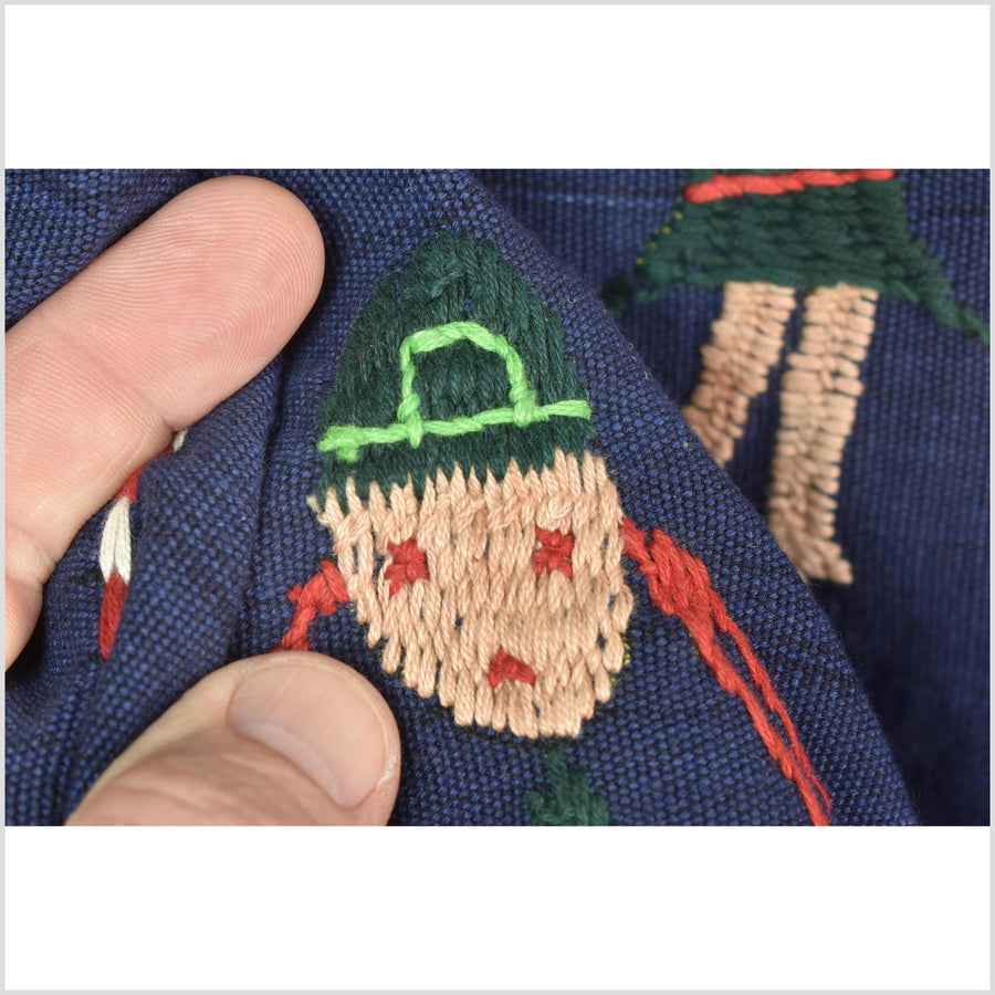 Cobalt blue cotton story quilt Naga tribal textile ethnic embroidered boho fabric Burma hill tribe tapestry Thailand India Hmong MP7