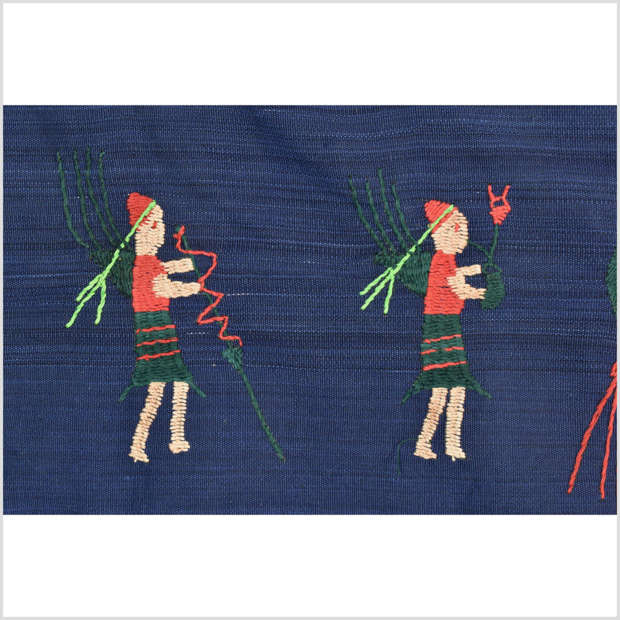 Cobalt blue cotton story quilt Naga tribal textile ethnic embroidered boho fabric Burma hill tribe tapestry Thailand India Hmong MP7