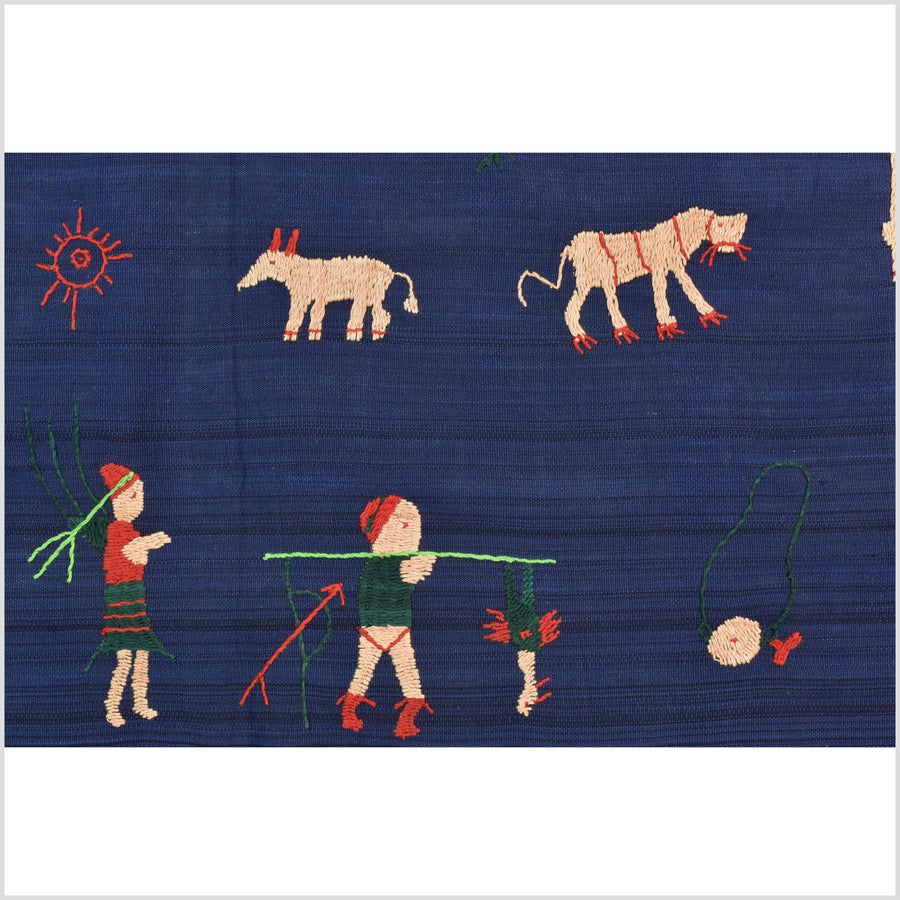 Cobalt blue cotton story quilt Naga tribal textile ethnic embroidered boho fabric Burma hill tribe tapestry Thailand India Hmong MP7