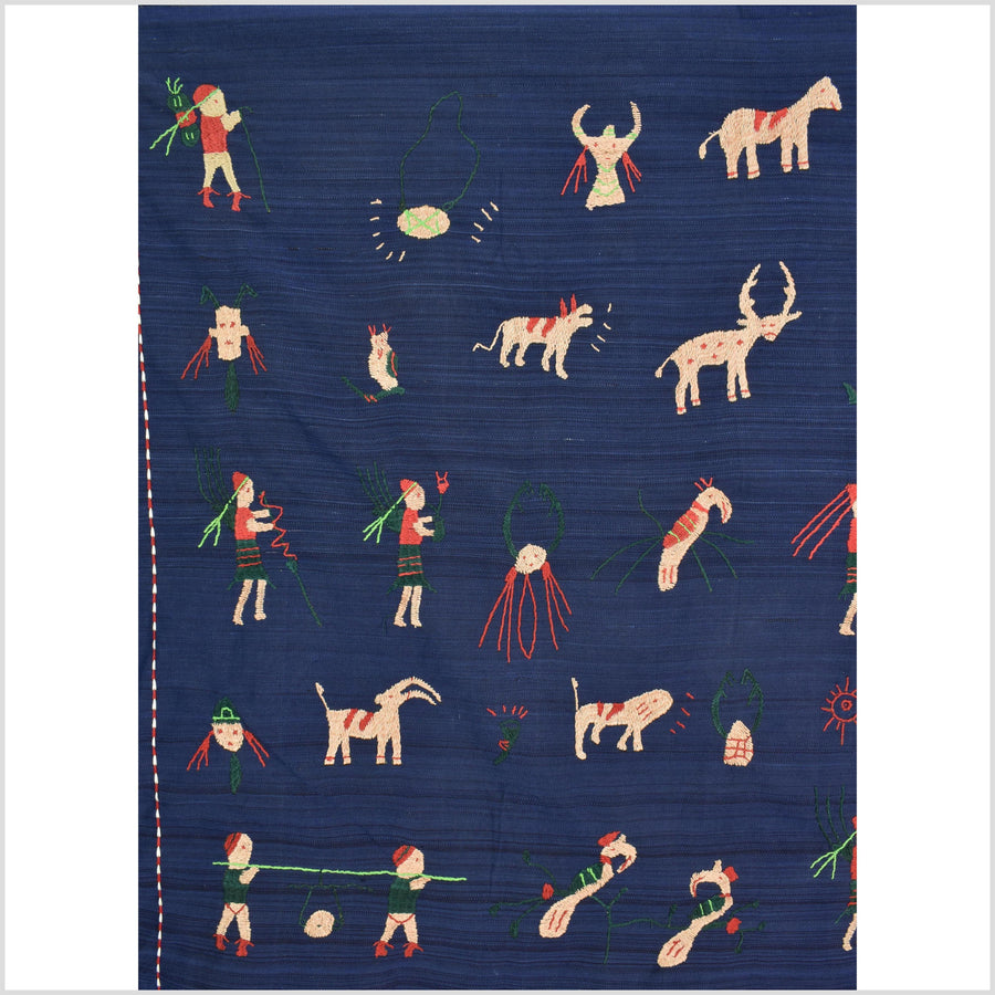 Cobalt blue cotton story quilt Naga tribal textile ethnic embroidered boho fabric Burma hill tribe tapestry Thailand India Hmong MP7