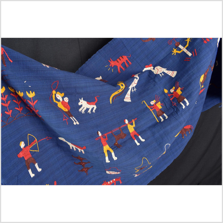 Sky blue cotton story quilt Naga tribal textile ethnic embroidered boho fabric Burma hill tribe tapestry Thai India Hmong MP80