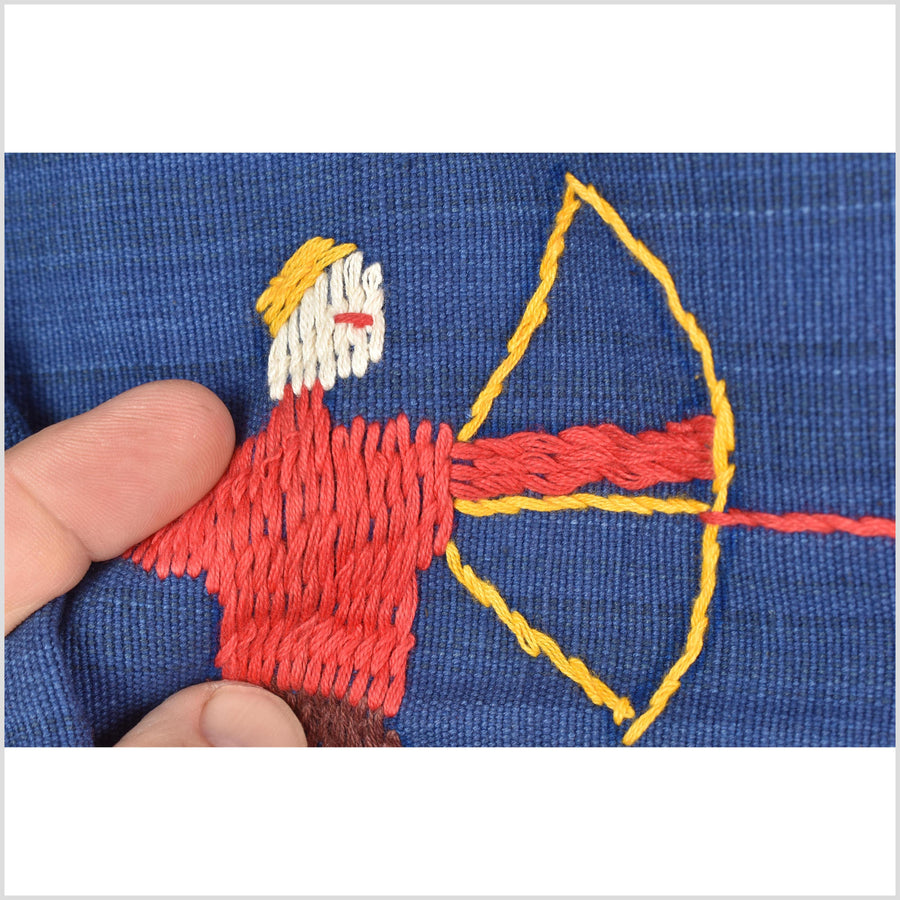 Sky blue cotton story quilt Naga tribal textile ethnic embroidered boho fabric Burma hill tribe tapestry Thai India Hmong MP80