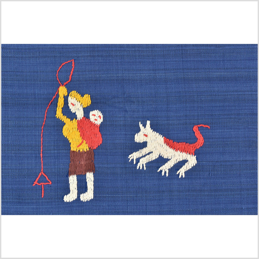 Sky blue cotton story quilt Naga tribal textile ethnic embroidered boho fabric Burma hill tribe tapestry Thai India Hmong MP80