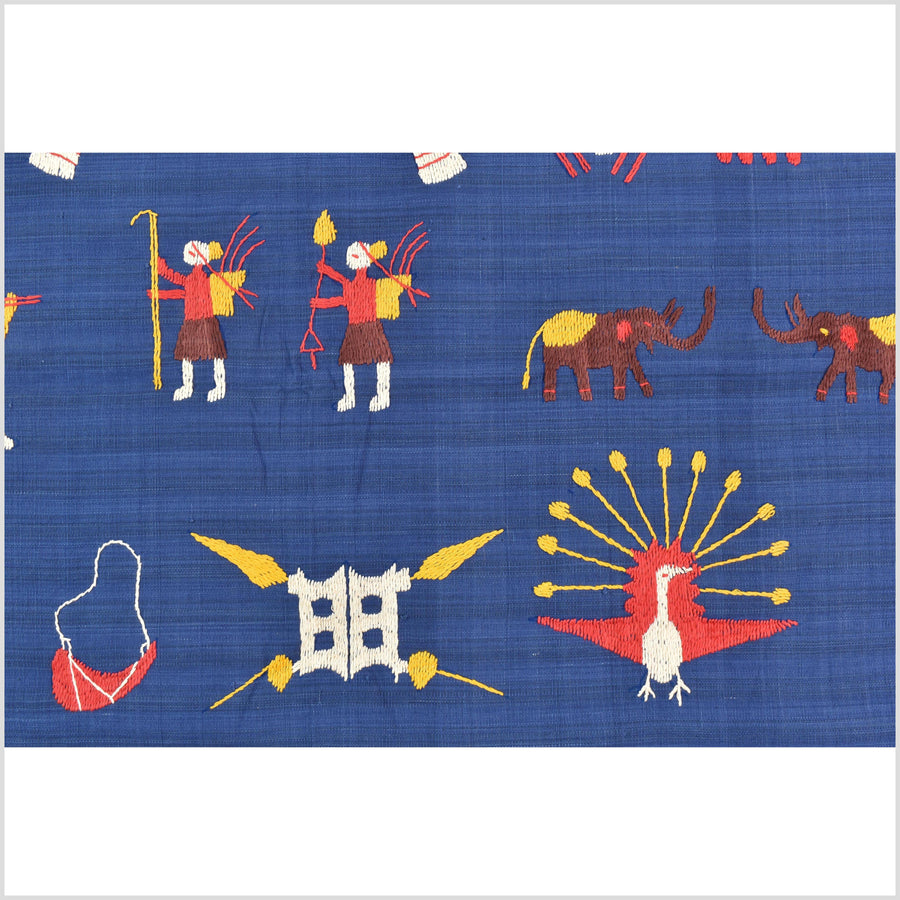 Sky blue cotton story quilt Naga tribal textile ethnic embroidered boho fabric Burma hill tribe tapestry Thai India Hmong MP80