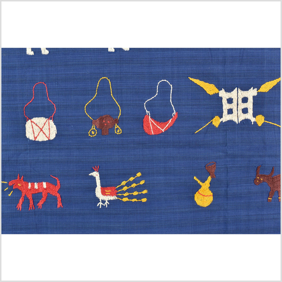 Sky blue cotton story quilt Naga tribal textile ethnic embroidered boho fabric Burma hill tribe tapestry Thai India Hmong MP80