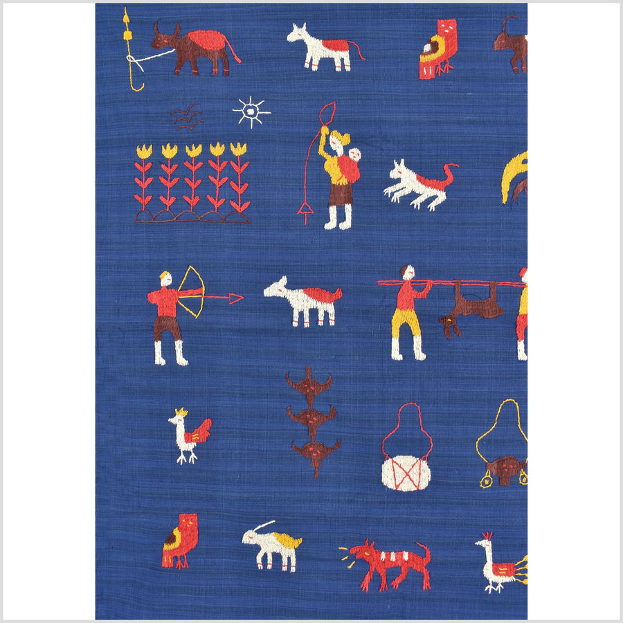 Sky blue cotton story quilt Naga tribal textile ethnic embroidered boho fabric Burma hill tribe tapestry Thai India Hmong MP80