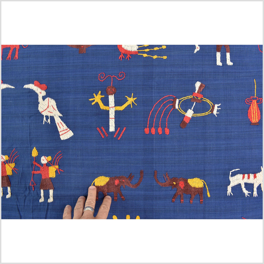 Sky blue cotton story quilt Naga tribal textile ethnic embroidered boho fabric Burma hill tribe tapestry Thai India Hmong MP80