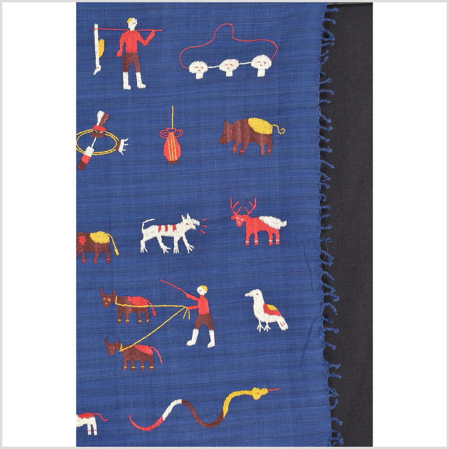 Sky blue cotton story quilt Naga tribal textile ethnic embroidered boho fabric Burma hill tribe tapestry Thai India Hmong MP80