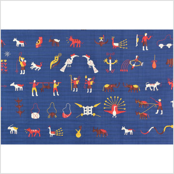 Sky blue cotton story quilt Naga tribal textile ethnic embroidered boho fabric Burma hill tribe tapestry Thai India Hmong MP80