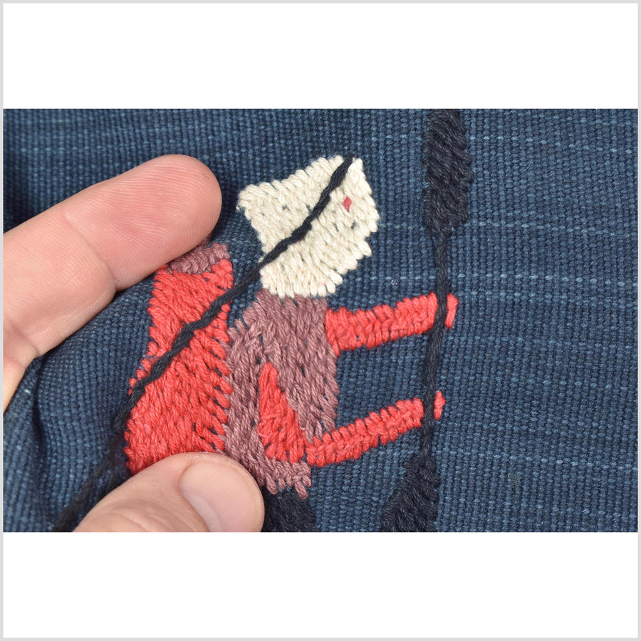 Rich marine blue cotton story quilt Naga tribal textile ethnic embroidered boho fabric Burma hill tribe tapestry Thailand India Hmong MP81