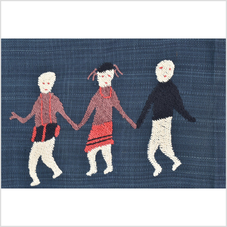 Rich marine blue cotton story quilt Naga tribal textile ethnic embroidered boho fabric Burma hill tribe tapestry Thailand India Hmong MP81