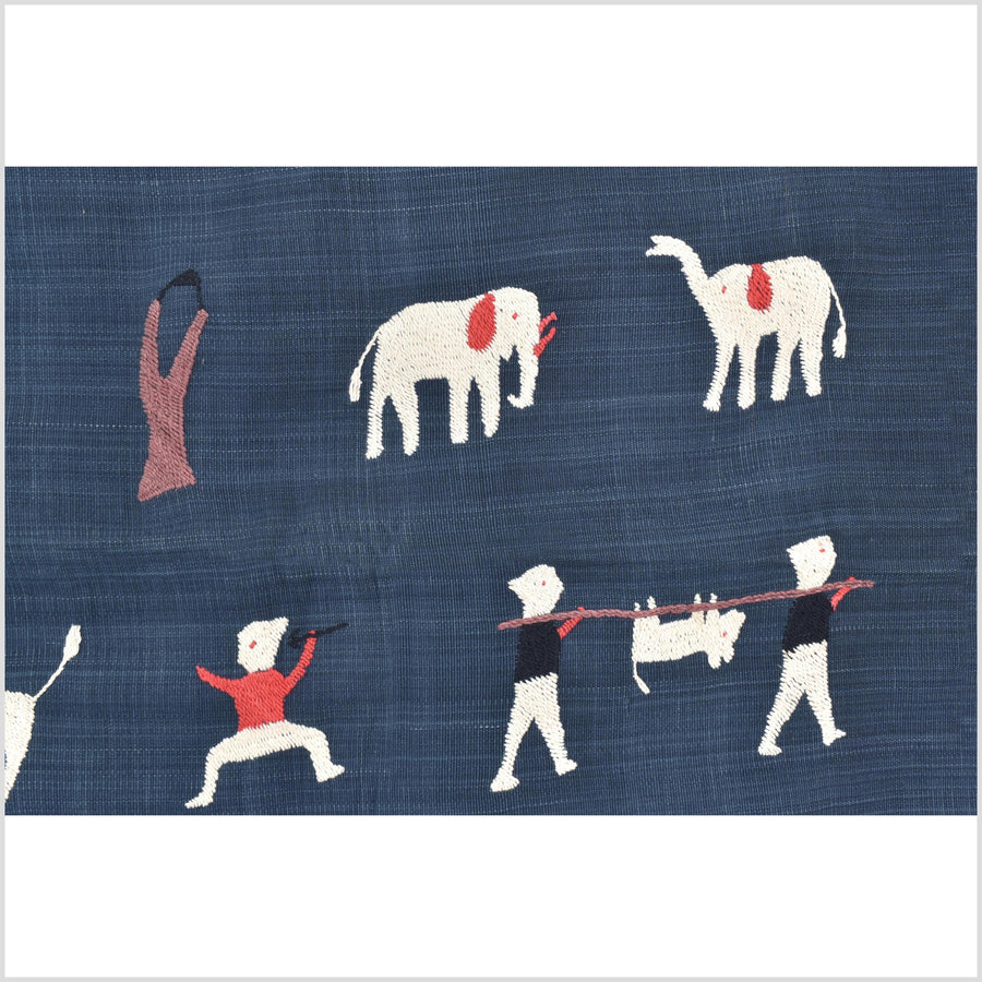 Rich marine blue cotton story quilt Naga tribal textile ethnic embroidered boho fabric Burma hill tribe tapestry Thailand India Hmong MP81