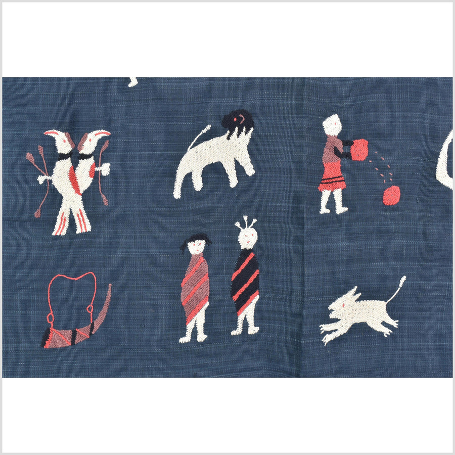 Rich marine blue cotton story quilt Naga tribal textile ethnic embroidered boho fabric Burma hill tribe tapestry Thailand India Hmong MP81