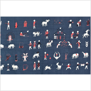 Rich marine blue cotton story quilt Naga tribal textile ethnic embroidered boho fabric Burma hill tribe tapestry Thailand India Hmong MP81