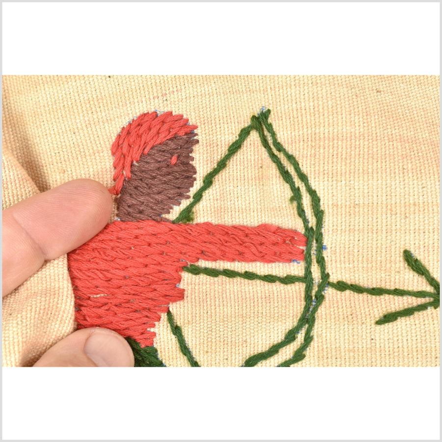 Straw yellow cotton story quilt Naga tribal textile ethnic embroidered boho fabric Burma hill tribe tapestry Thailand India Hmong MP83