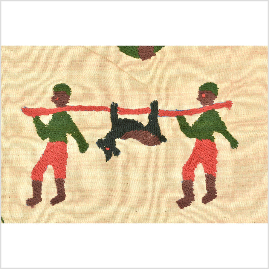 Straw yellow cotton story quilt Naga tribal textile ethnic embroidered boho fabric Burma hill tribe tapestry Thailand India Hmong MP83