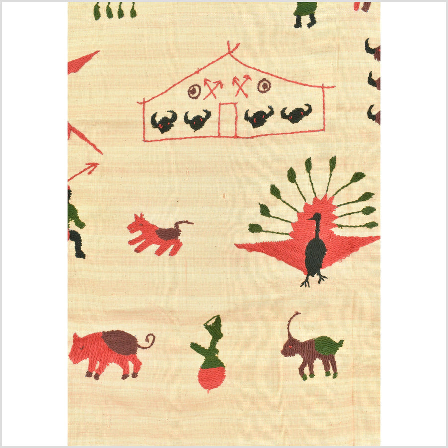 Straw yellow cotton story quilt Naga tribal textile ethnic embroidered boho fabric Burma hill tribe tapestry Thailand India Hmong MP83