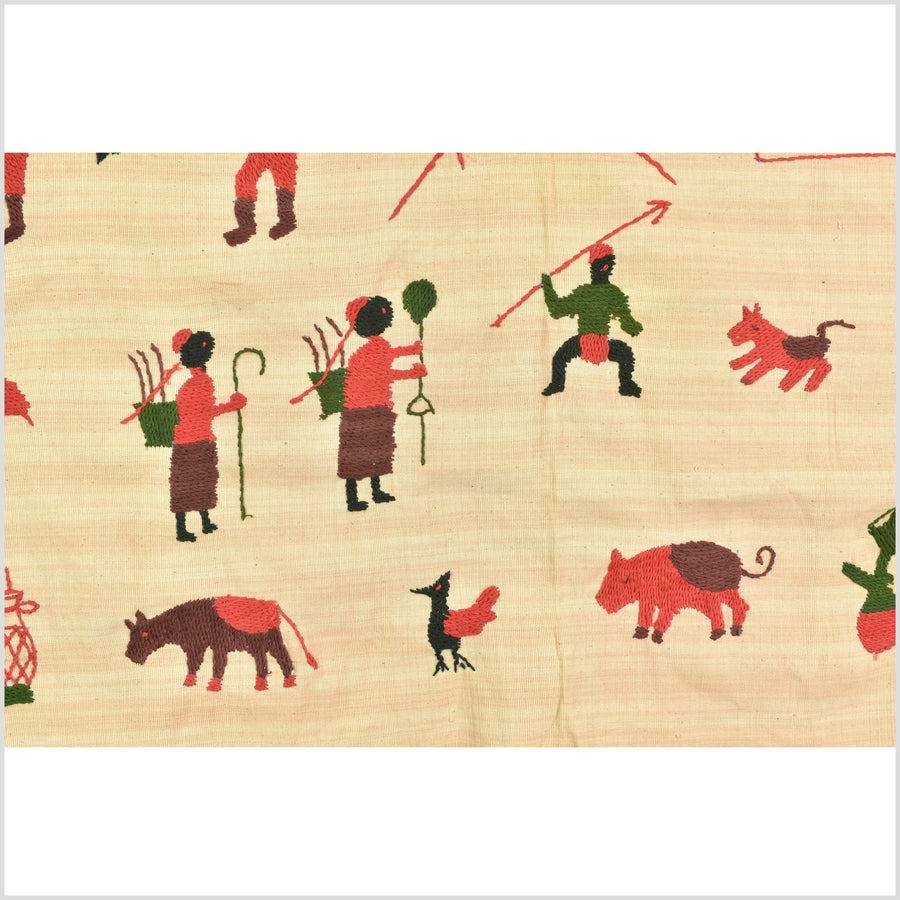 Straw yellow cotton story quilt Naga tribal textile ethnic embroidered boho fabric Burma hill tribe tapestry Thailand India Hmong MP83