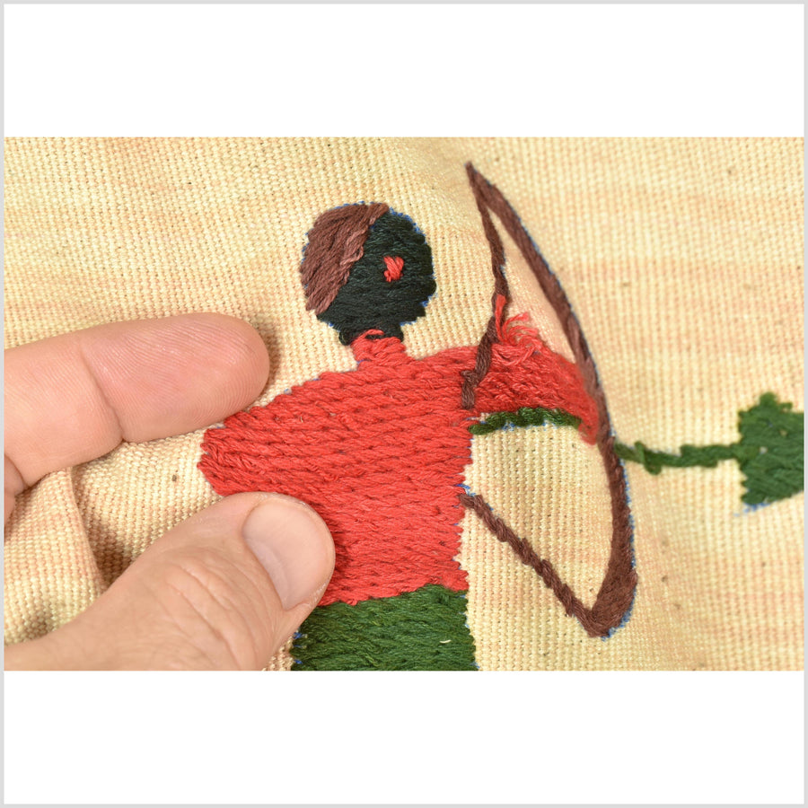 Straw yellow cotton story quilt Naga tribal textile ethnic embroidered boho fabric Burma hill tribe tapestry Thailand India Hmong MP84