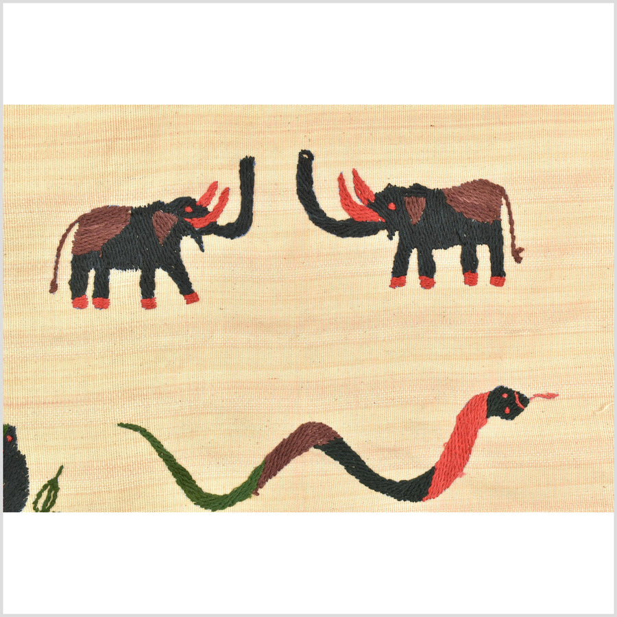 Straw yellow cotton story quilt Naga tribal textile ethnic embroidered boho fabric Burma hill tribe tapestry Thailand India Hmong MP84