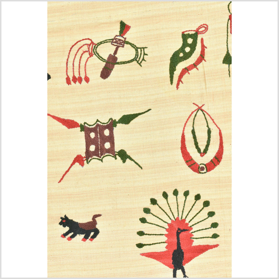 Straw yellow cotton story quilt Naga tribal textile ethnic embroidered boho fabric Burma hill tribe tapestry Thailand India Hmong MP84