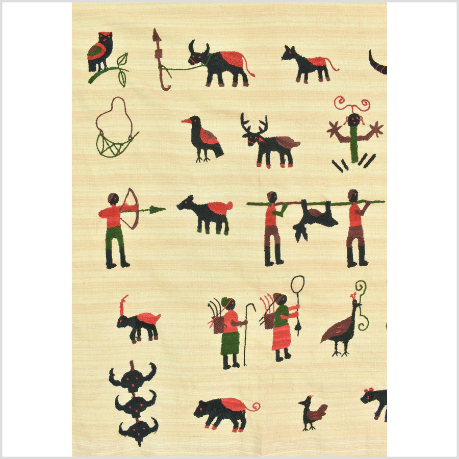 Straw yellow cotton story quilt Naga tribal textile ethnic embroidered boho fabric Burma hill tribe tapestry Thailand India Hmong MP84