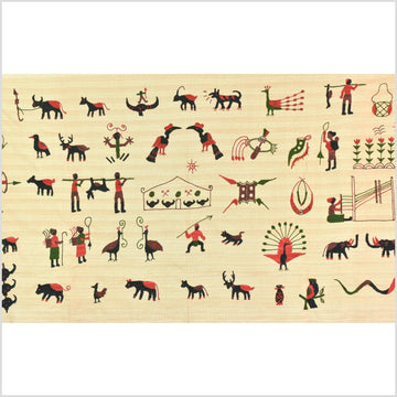 Straw yellow cotton story quilt Naga tribal textile ethnic embroidered boho fabric Burma hill tribe tapestry Thailand India Hmong MP84