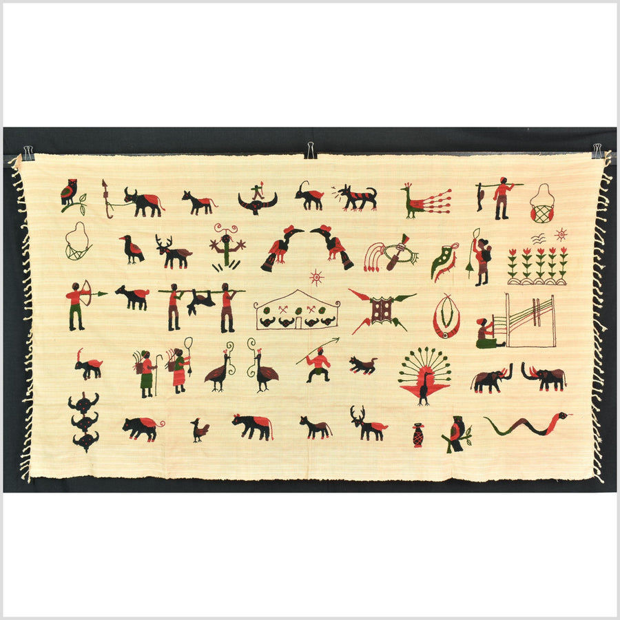 Straw yellow cotton story quilt Naga tribal textile ethnic embroidered boho fabric Burma hill tribe tapestry Thailand India Hmong MP84