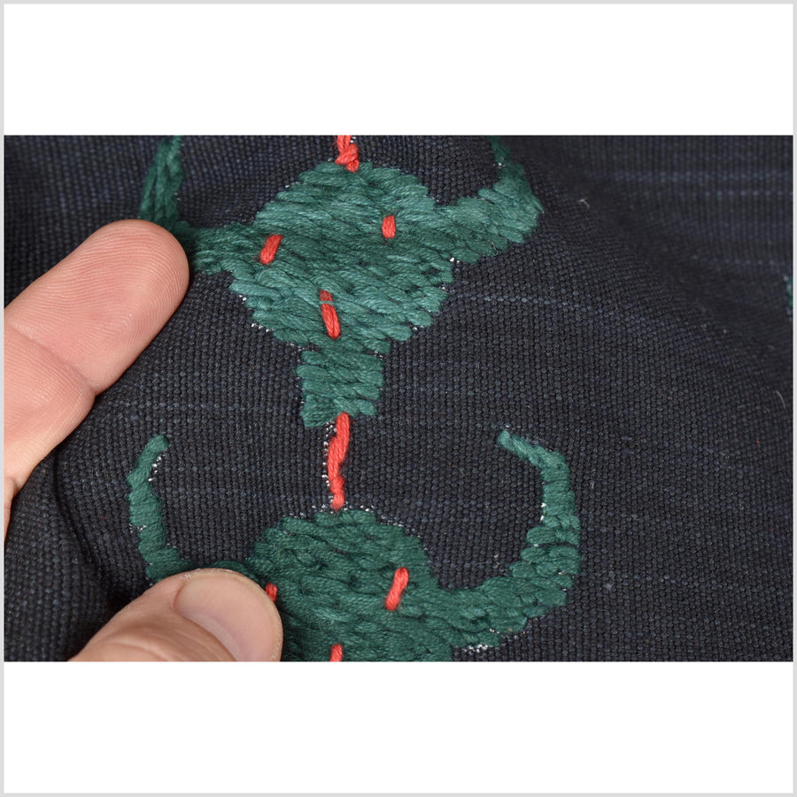 Black night cotton story quilt Naga tribal textile ethnic embroidered boho fabric Burma hill tribe tapestry Thailand India Hmong MP86